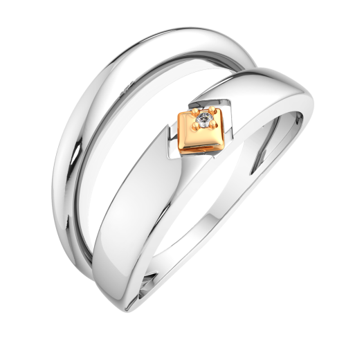 Кольцо из комбинированного серебра с бриллиантом 02D0013.G14K фото 2
