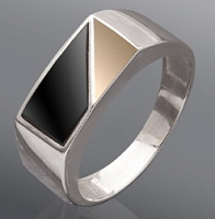 Кольцо из комбинированного серебра с ониксом 213-к-р