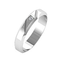 Кольцо обручальное из белого золота с бриллиантом 1D4044/W
