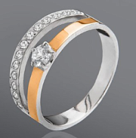 Кольцо из комбинированного серебра с фианитом 052-к-р